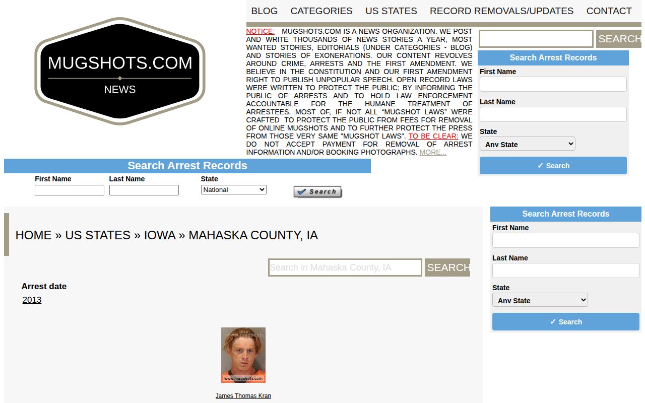Stale unofficial Mahaska County commercial mugshot section